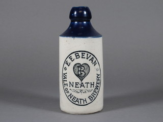 A Victorian blue topped ginger beer bottle marked E E Bevan  Vale of Neath brewery