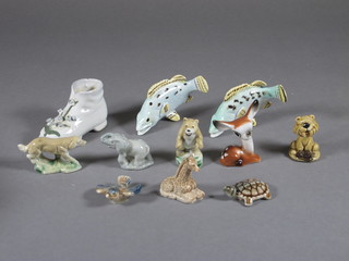 7 various Wade Whimsies, 2 miniature figures of fish, a figure of  a deer and a boot