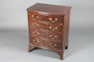 A Georgian style mahogany bow front chest of 4 long drawers  with brass swan neck drop handles 23"w x 16"d x 29"h