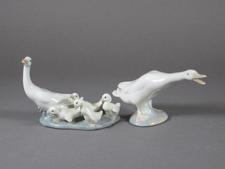 A Lladro figure of a goose 6" and 1 other of geese 5"
