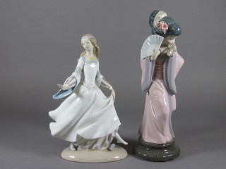 A Lladro figure of a standing geisha girl 11" and a Lladro figure  of a standing Cinderella 10" - f and r