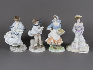 A Royal Worcester figure - Rose Picking Apples and 3 Coalport  figures - The Boy and Visiting Day and Golden Age