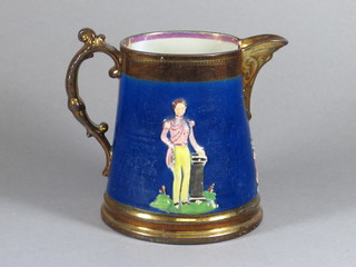 A 19th Century lustre ware jug decorated Queen Victoria and  Albert, 6" - cracked