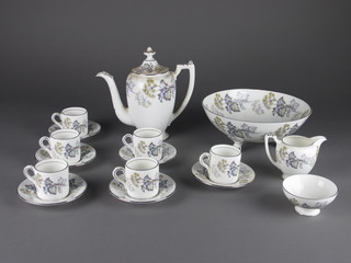 A Coalport Camelot circular bowl 9" and a 9 piece coffee service with coffee pot, cream jug, sugar bowl, 6 coffee cans and saucers  - 1 cup f, the base with Jaguar mark, presented to leading Jaguar  Dealerships