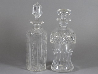 A thistle shaped decanter and stopper 10" and 1 other 10"