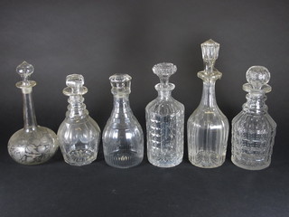 6 various cut glass decanters