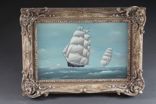 C J Guise, oil on board "The Tea Clipper Ariel" 11" x 17"