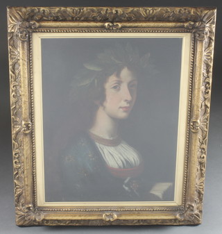 18th Century oil on canvas "Portrait of a Seated Classical Lady", the reverse marked Robinson Foster Ltd, Thursday November  13th 1947, Dolic The Sybil, 22" x 17"   ILLUSTRATED