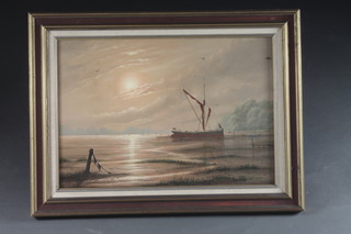 Charles Francis, oil on board "Moored Thames Barge" 13" x 19  1/2"