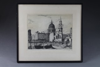 Sidney G Ferris, an etching "St Paul's Cheapside from Wood Street" 11" x 14"