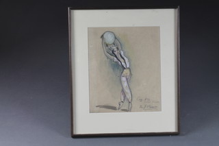 Beverley V Davis, watercolour drawing "Ballet Dancer" the reverse with Charles Spencer Theatre Gallery label, slight hole,  12" x 10"