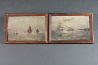 T U Kingsbury, a pair of oil paintings on board "Off Dover and  Dover Harbour" 8" x 11 1/2"