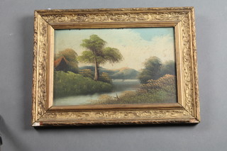 A Victorian oil painting on board "Mountain Lake" 7" x 11"
