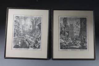 A pair of 18th Century Hogarth prints "Gin Lane" and "Beer  Street" 17" x 13"