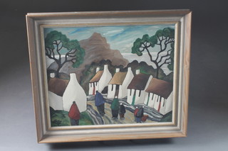 Irish School, oil painting on board, bears signature Markey "Buildings with Figures" 17" x 21"