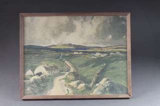 After J Humbert Crage, a coloured print "Irish Scene with  Mountains, Lake in Distance" 16" x 20"