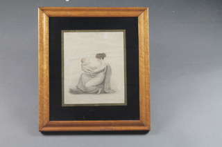 An Irish print "Seated Classical Lady and Child" 9 1/2" x 8" contained in a maple frame