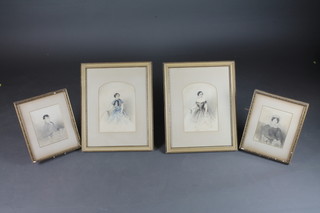 A pair of Victorian pencil portraits "Standing Ladies" 9" x 7"  and 2 other "Lady and Gentleman" 7" x 5 1/2"