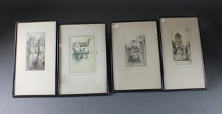 F Robinson, a coloured print "White Hart Hotel St Albans" and  3 monochrome etchings 8" x 5"