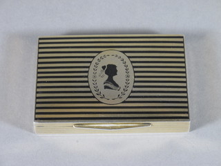 A Continental silver gilt and enamelled box with hinged lid decorated a silhouette of a lady 3 1/2"
