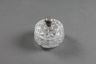A cut glass dressing table jar with silver top 4" 