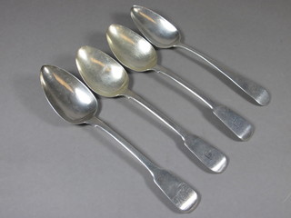 A George III silver Old English pattern table spoon, London  1830, 2 Georgian silver fiddle pattern table spoons London 1825   and 1 other, 5 ozs