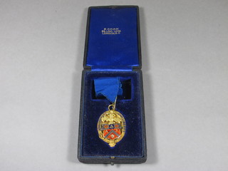 A "gold" and enamelled Past Master's jewel for the Worshipful  Company of Joiners and Ceilers, cased