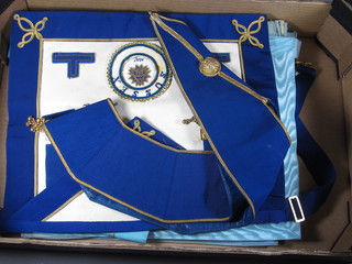 A quantity of various Masonic regalia comprising a Provincial Grand Officer's Undress apron and collar Assistant Chaplain  Sussex, 3 Worshipful Master's aprons and 1 collar and 3 Master  Mason's aprons