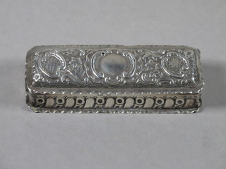 A Victorian embossed silver box with hinged lid, Birmingham  1899, 1 ozs, holes to lid