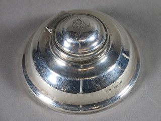 An Edwardian circular silver inkwell complete with glass liner, Birmingham 1907 3 1/2"