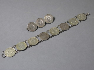 A bracelet formed from silver sixpences together with matching brooch