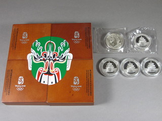 4 2008 silver proof Beijing Olympic crowns together with 5  other Oriental silver proof coins - 2001, 2005, 2006 x 2 and 2007