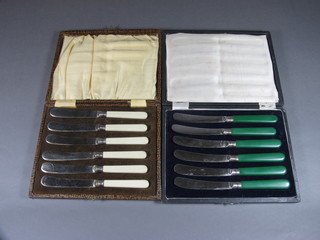 2 sets of 6 silver plated tea knives cased and a set of 5 tea knives  cased