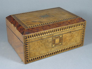 A Victorian rectangular inlaid mahogany trinket box with hinged  lid 11"w x 7"d x 6"h