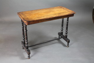 A Victorian mahogany stretcher table, raised on turned supports  with H framed stretcher 35"w x 17"d x 28"h