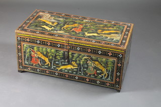 An Eastern painted coffer with hinged lid 33"w x 16"d x 15"h