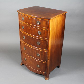 A mahogany bow front chest of 5 long drawers, raised on bracket  feet 24"w x 19"d x 40"h