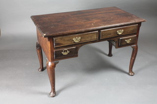 An 18th Century oak side table fitted 2 long drawers above 2  short drawers, raised on club supports 41"w x 22"d x 27"h