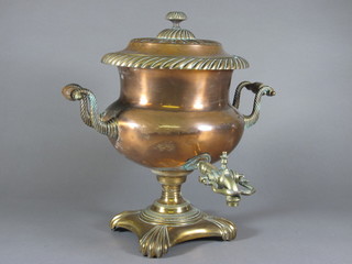 A Georgian copper urn shaped twin handled samovar