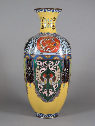 A 19th Century shaped cloisonne enamel vase 14", some damage