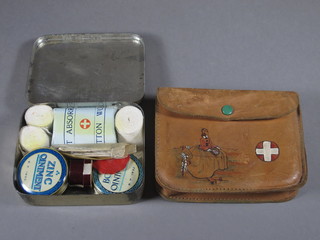 A leather pouch containing a first aid kit