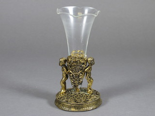 A glass epergne raised on a pierced gilt metal stand 6"