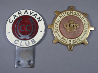A Royal Belgique automobile radiator club badge together with a Caravan club badge