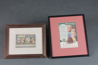 A Bortwick's baking powder calendar for 1895, framed, 4" x 6" and a framed advert for Green's of Brighton 7" x 5"
