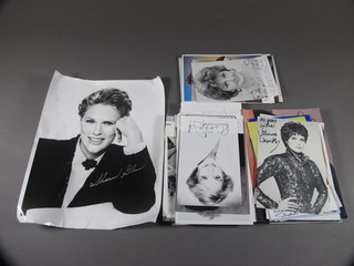 A collection of publicity photographs, some signed, including Joanna Lumley, Judith Charmers, Edwina Curry, Annabel Croft,  Julia Mackenzie and others