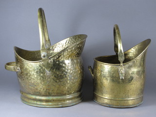 2 planished brass helmet shaped coal scuttles