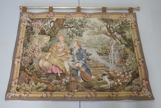 A French machine made tapestry panel depicting a reclining lady  and gentleman by Marc Waymel 66" x 46"
