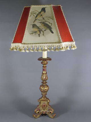 A Rococo style carved gilt wood table lamp 17"