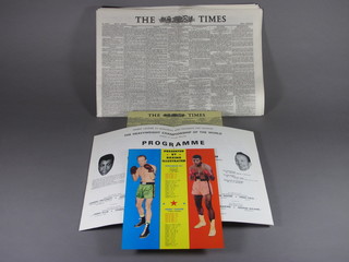 A Henry Cooper V Muhammad Ali World Heavy Weight  Championship programme 21 May 1966 held at the Arsenal's Highbury Stadium together with a small poster and a facsimile  edition of the 1953 Coronation issue of The Times Newspaper