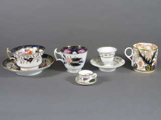 An 18th Century Crown Derby mug, crack to base, 3", do. egg  cup - f and r, 19th Century porcelain floral patterned cup and  saucer and 1 other cup and a miniature cup and saucer